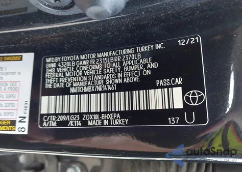 2022 Toyota C-Hr Limited из США, поврежденный, VIN NMTKHMBX7NR141461